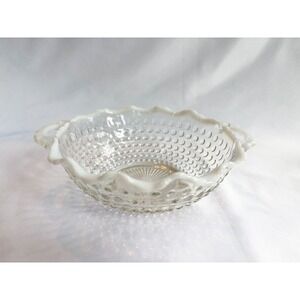 Vintage Moonstone Ruffled Serving Bowl 8" Opalescent Hobnail READ